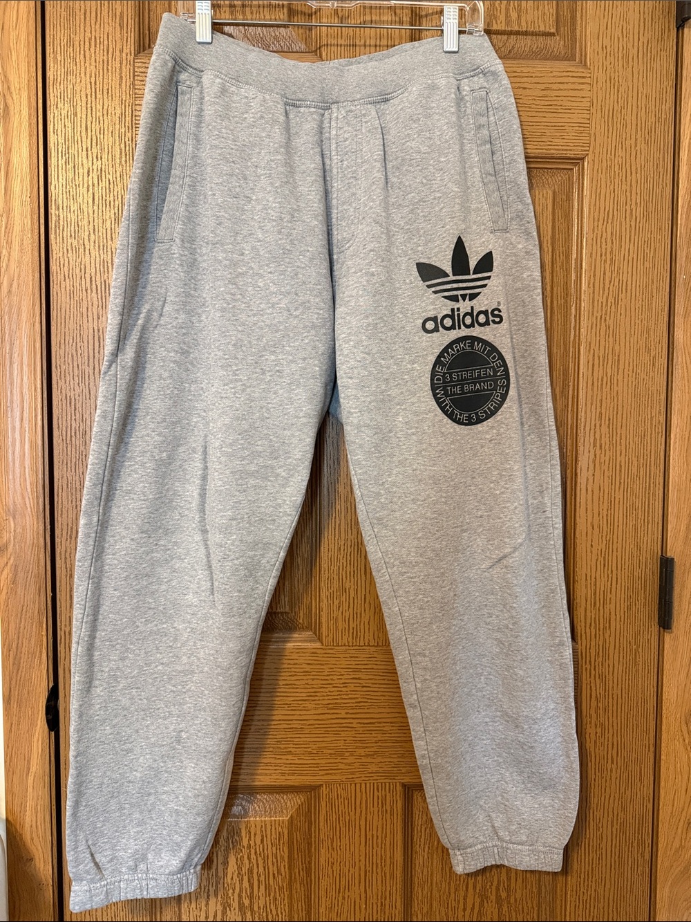 Adidas Women’s Grey Sweatpants with Black Trefoil Graphic